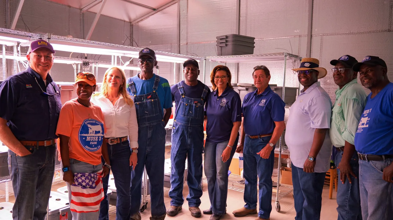 University leaders and hosts visiting Muse 3 Farm in June 2026